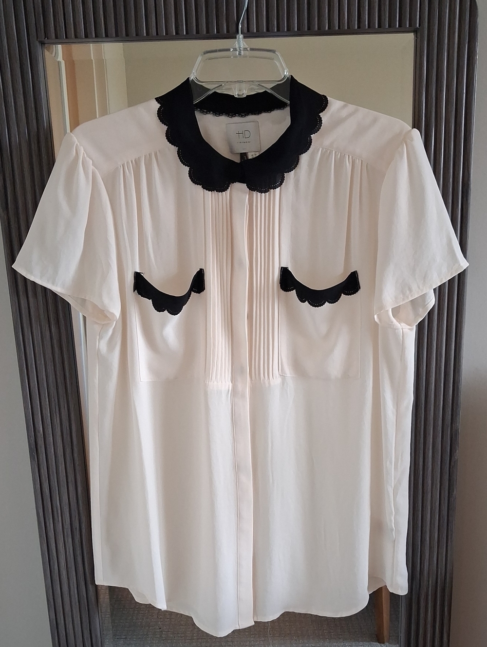 Anthropologie HD in Paris Cream & Black Scalloped Short Sleeve Blouse ** Size 12